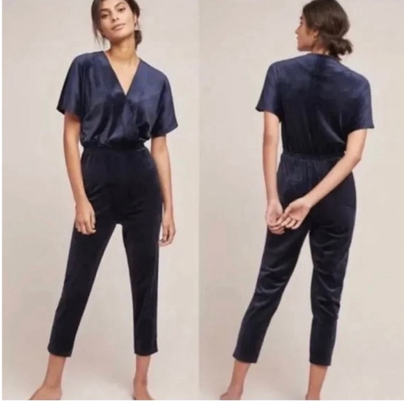 Anthropologie Pants - Anthropologie Saturday Sunday Jumpsuit Women L Blue Velvet Lounge Classic